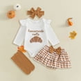 thumbnail image 2 of Gubotare My First Thanksgiving Baby Girl Outfit Turkey Romper Ruffle Layered Shorts Headband Socks Cute Fall Clothes (White, 0-3 Months), 2 of 4
