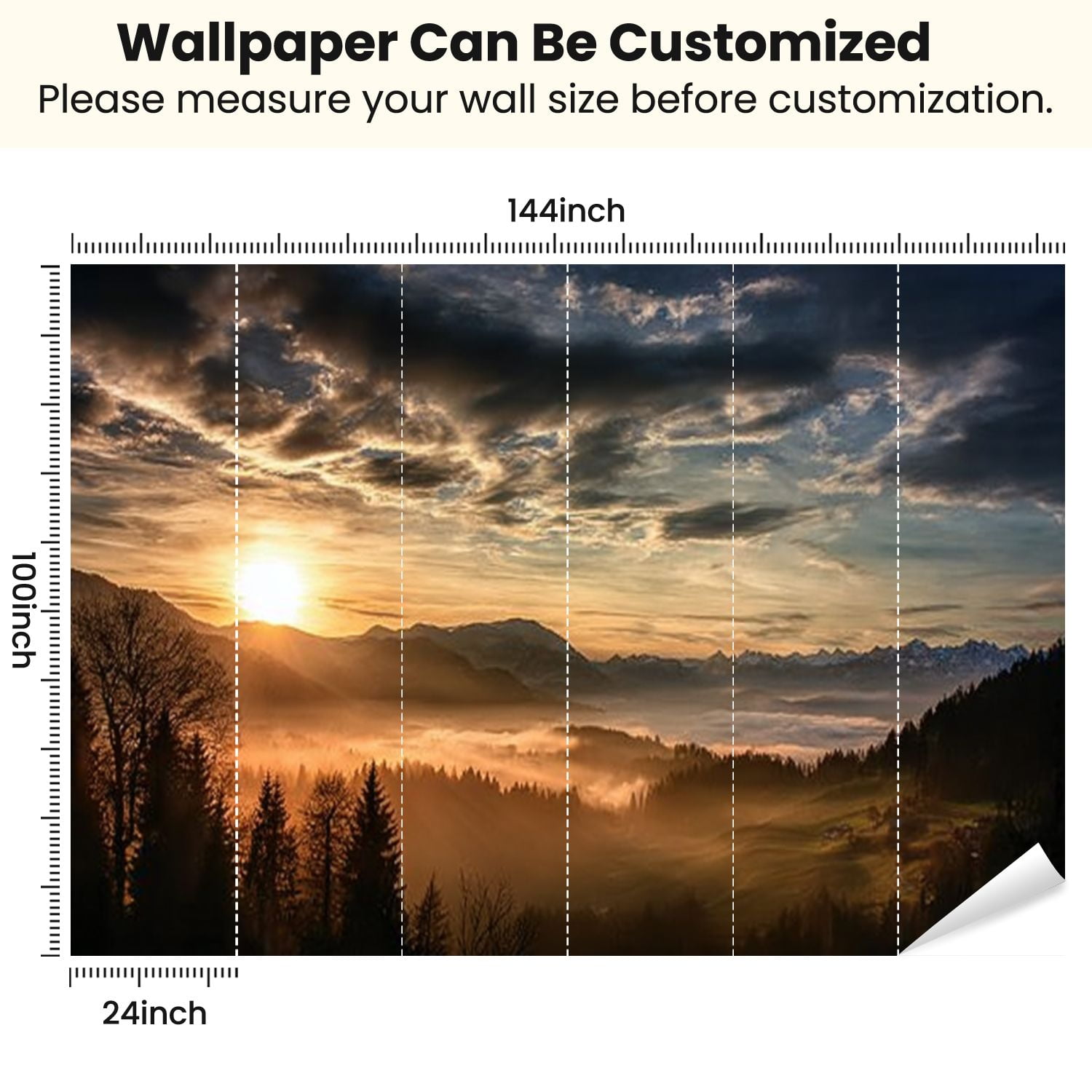 Peel and Stick Wallpaper spectacular sunset landscape European alps winter Modern Art Wall Mural Decor Self Adhesive and Removable 100in x 144in