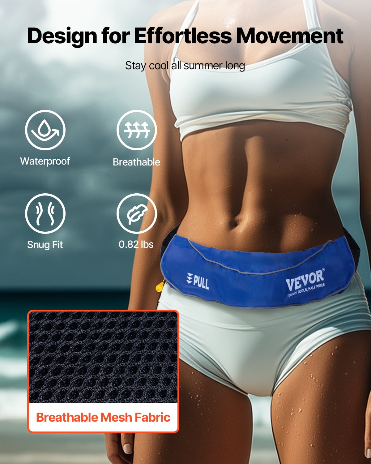 VEVOR Manual Inflatable Belt Pack for Adults, 105N Buoyancy, Over 80 Pounds and Up to 59 in Waist Adjustable, Inflatable PFD Waist for SUP Paddelboarding, Kayaking, Blue (CO2 Cylinder Not Included)