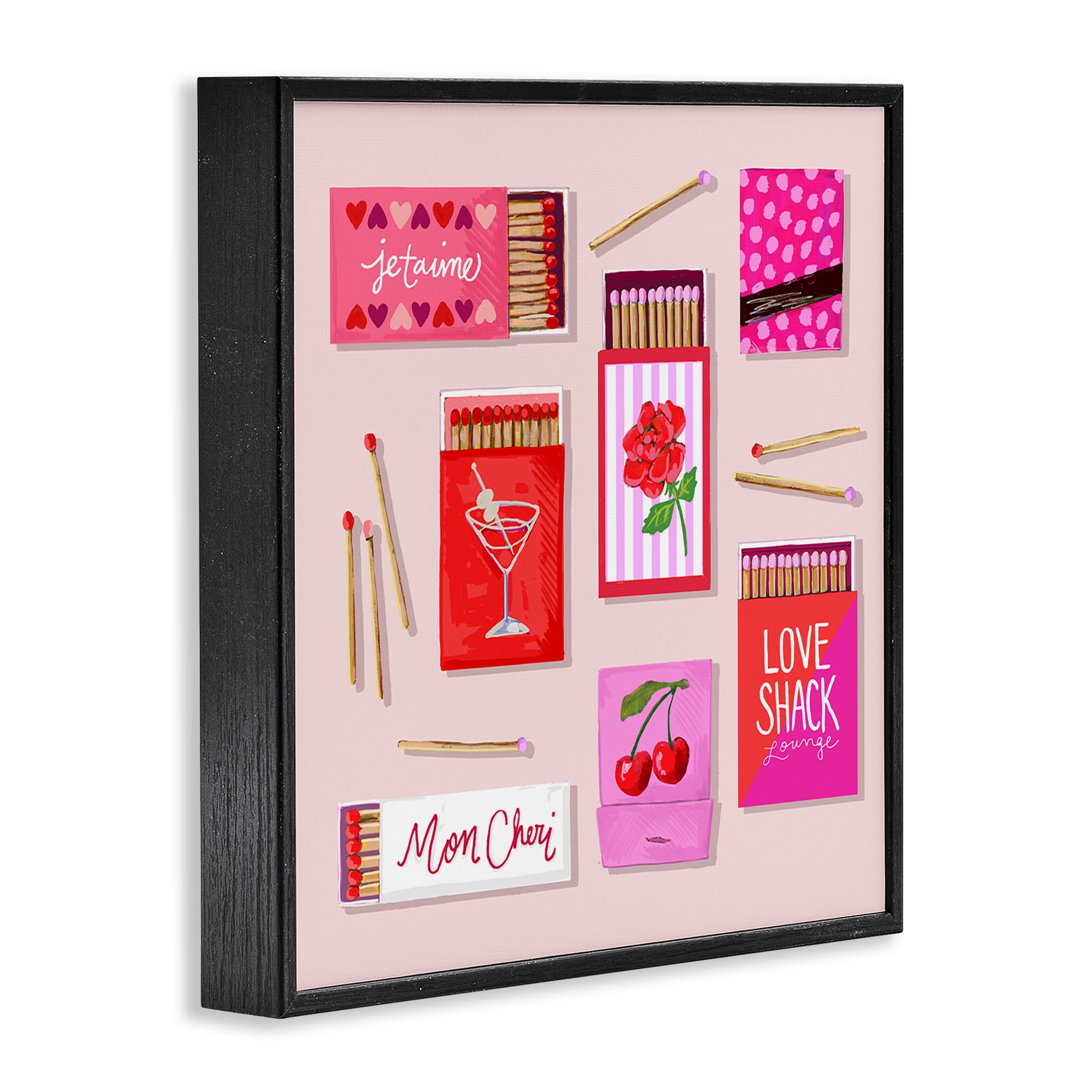Stupell Industries Je T'aime Romantic Matchbox Set Black Framed Giclee Art, design by Rachael Reese