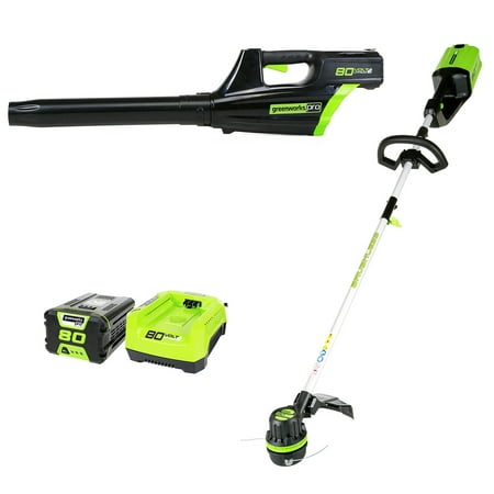 Greenworks Pro STBA80L210 80V Cordless String Trimmer and Blower Combo , 2Ah Battery and Charger