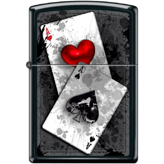 Zippo Lighter- Ace of Spades Hearts Black Matte Windproof Lighter #Z5279