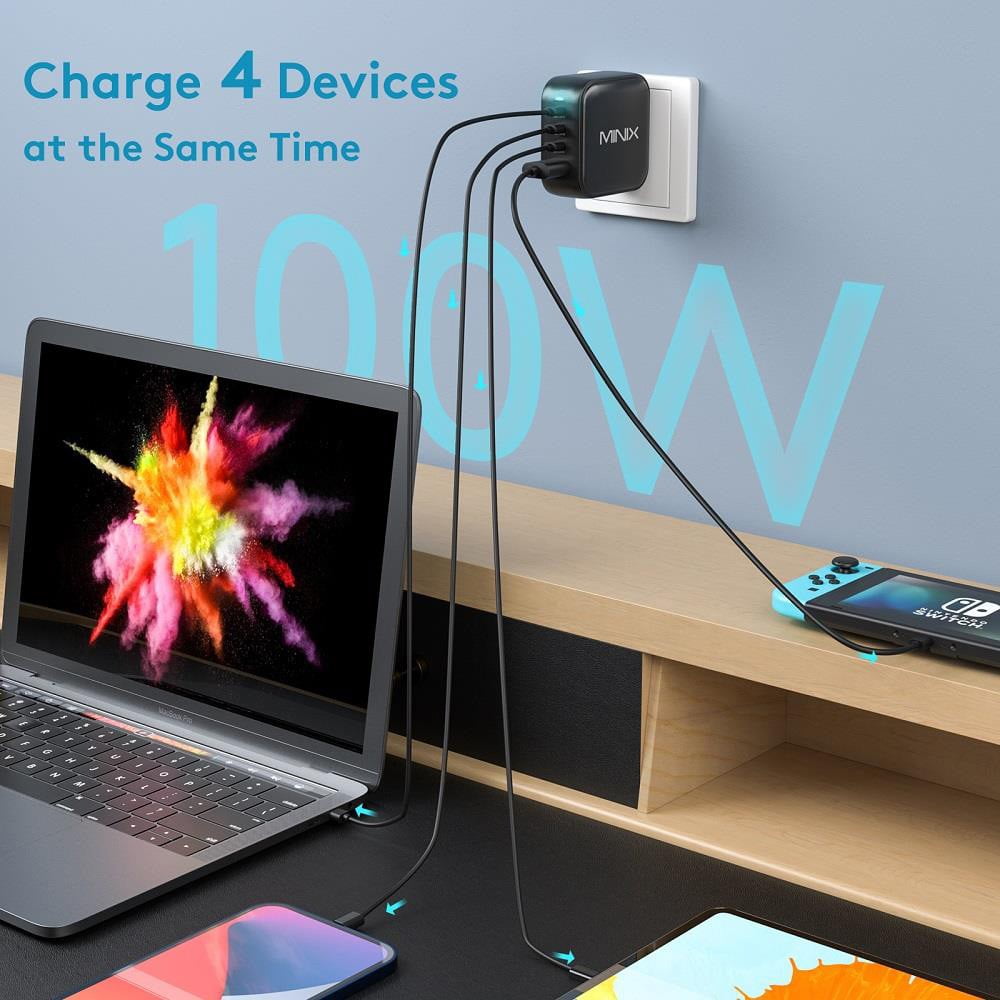 4-Port GaN Wall Charger – Next-Gen GaN Technology, Power Sharing, Portable Design & Multi-Protection Safety System MINIX P3