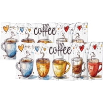 Coffee Valance Curtain for Kitchen Coffee Theme Tea Cup Love Heart Window Valance for Living Room Bedroom, Kitchen Valance Rod Pocket Window Decor Curtain 54 by 18 in, 2 Panel