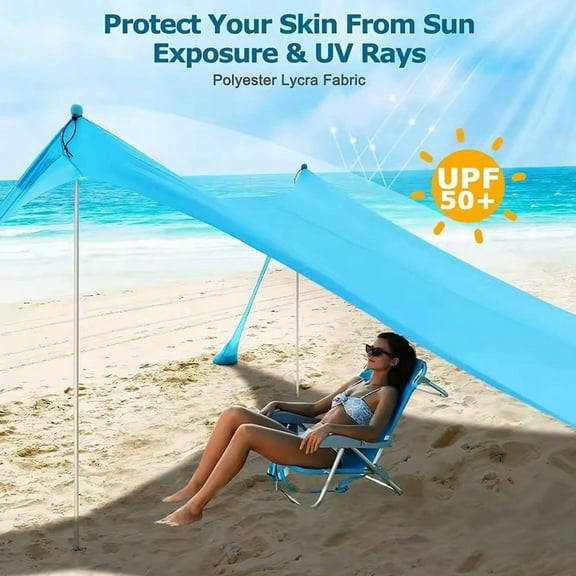Beach Tent Canopy Sun Shade, UPF50 Portable Beach Shade Tent, Beach Shade Canopy With Sandbag