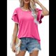 thumbnail image 2 of Blusas Verano para Mujer con Mangas Pétalos, Camisetas Encaje Crochet con Cuello Redondo, Camisetas Casuales Holgadas Color Sólido, Camisetas Básicas Tipo Túnica. Rosa Roja L, 2 of 10