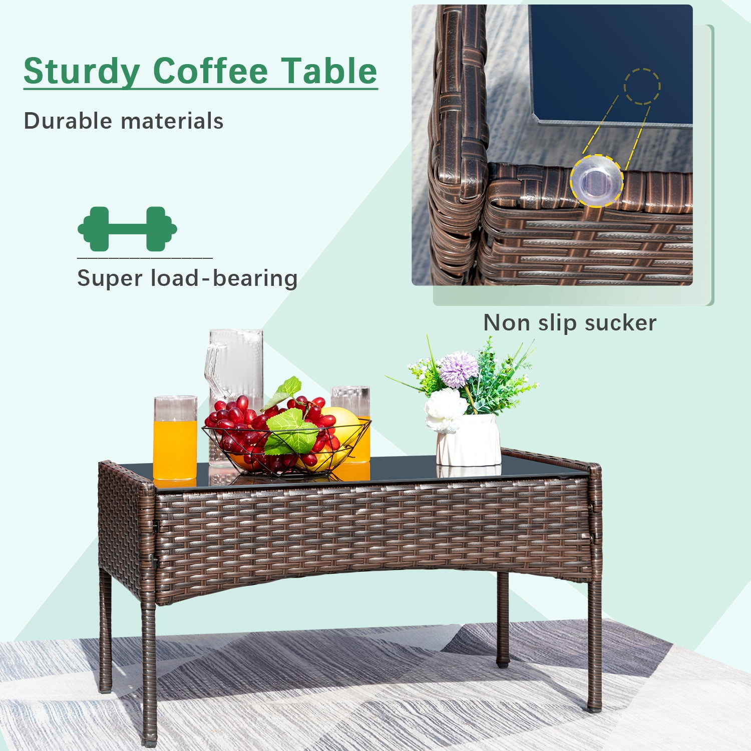 Devoko 4 Pieces Outdoor Patio Conversation Set PE Rattan Wicker Furniture Set, Brown/Beige