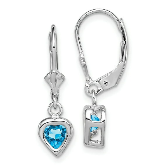 Primal Silver Sterling Silver Rhodium-plated 5mm Heart Blue Topaz Leverback Earrings