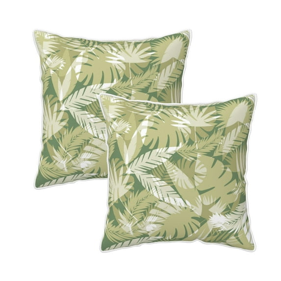 Velvet Decorative Throw Pillow Covers Set of 2, Soft Square Cushion Cover with Invisible Zipper Tropical Plants Printing, 18"x18"