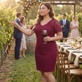 thumbnail image 2 of Agnes Orinda Women's Plus Size Guest Dress V Neck Short Sleeves Cocktail Wedding Guest Bodycon Dress 4X Burgundy, 2 of 8