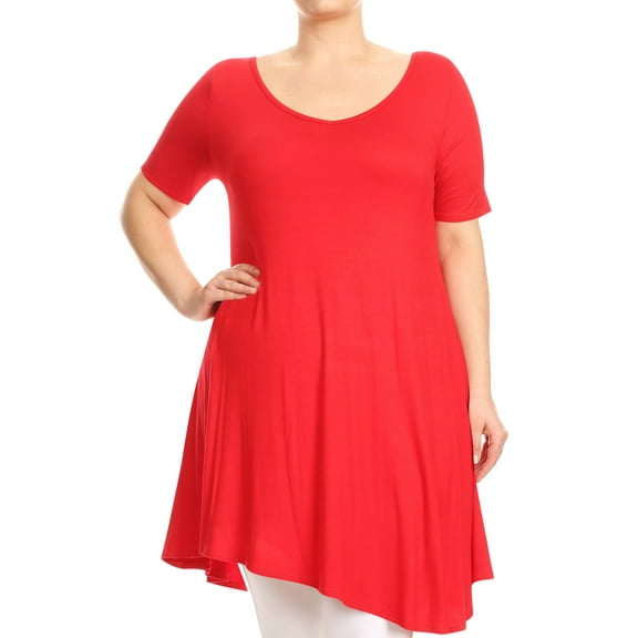 Women's Plus Size Casual A-Line Short Sleeves V-Neck Solid Relaxed Fit Tunic Tee Top