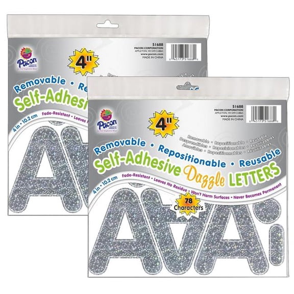 Letters Silvr Dazzle Puffy Font Self Adhesive, 4 in. - 2 per Pack