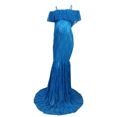 

TAIAOJING Nursing Dress Maternity Ruffled Sleeves V Neck Tail Length Long Dress Photography Dress
