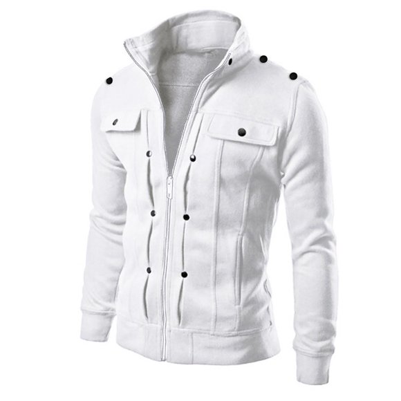 Mens Slim Designed Lapel Cardigan Coat Jacket Men'S Fleece Jackets & Coats White L
