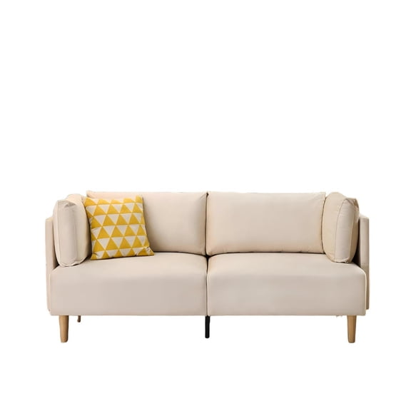 Upholstered Loveseat with Extra Deep Seats and Removable Armrest Pillows - Velvet Sofa, Beige
