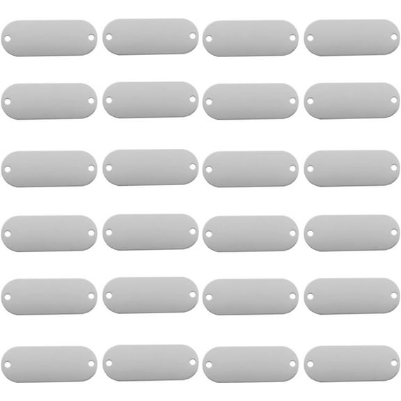 Artrylin 25 Pack Aluminum Brushed Finish Blank Tags for Engraving, Metal Stamping Blanks with 2 Holes, Pet ID Tags for Dog Cat Name, Personalized Bracelet DIY Craft Keychain (Silver)