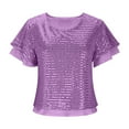 thumbnail image 4 of Craaazy Women's Sparkle Short Sleeve Top with Scallop Hem and Round Neck Gifts, 4 of 8