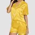 thumbnail image 2 of Jxximdong Pajamas for Women Set Button Down 2 Piece Satin Shorts Set Ruffle Notch Collar Sleepwear Yellow Loungewear XXL, 2 of 6
