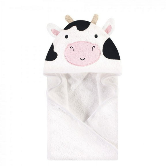 Hudson Baby Infant Unisex Cotton Animal Face Hooded Towel, Cow, One Size