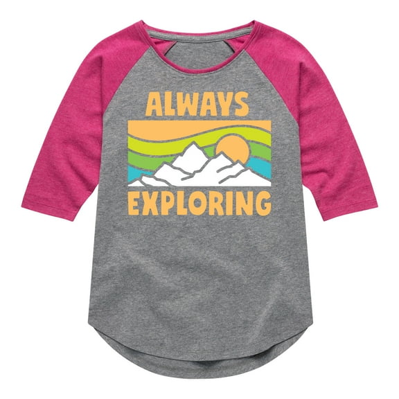 Instant Message - Always Exploring - Toddler & Youth Girls Raglan Graphic T-Shirt