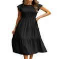 thumbnail image 1 of Robe Midi à Manches Courtes Volantées Froncée pour Femme, Été, Décontractée, à Volants, Ligne A, Orange, P, 1 of 6