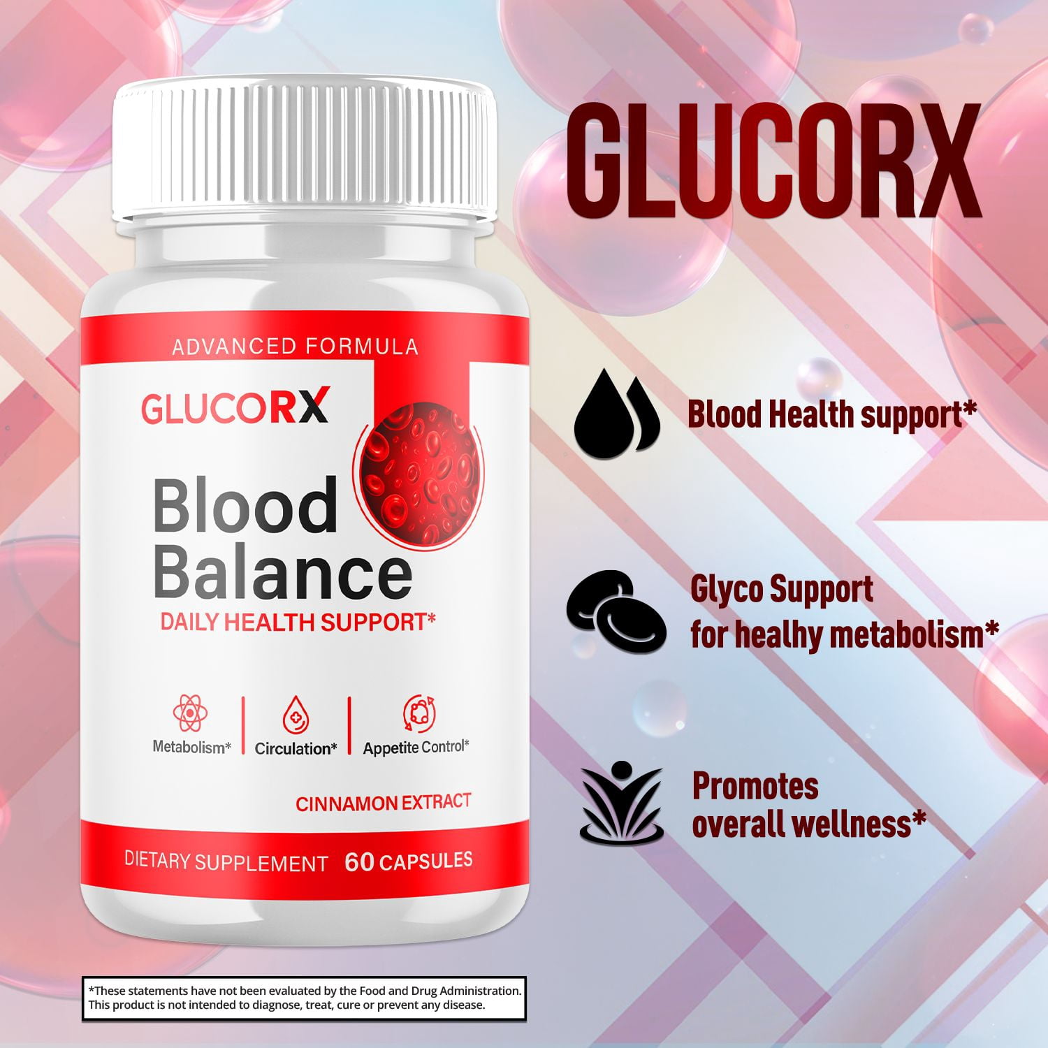 GlucorX Blood Balance Support Pills Advanced Formula Vitamin Supplement Glucor X 180 Capsules