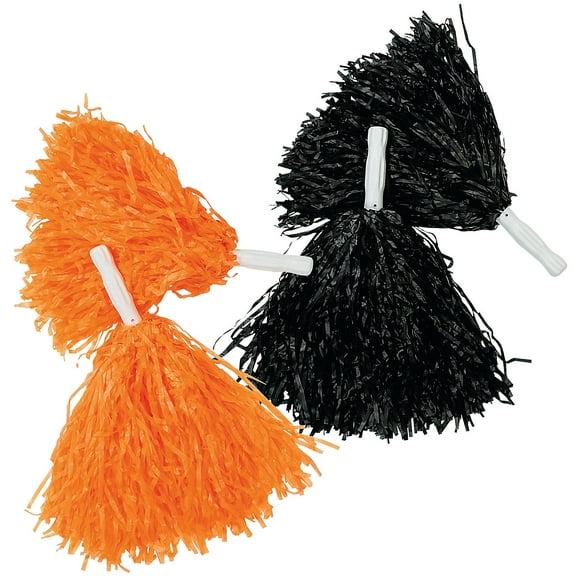 Fun Express 10" Orange & Black Team Spirit Cheer Pom-Poms Set - 24 Pieces