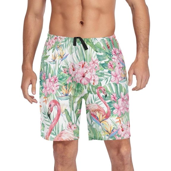 GZHJMY Flamingo Pajama Pants Short for Men, Lounge Pants Lightweight Men Pajama Bottoms with Drawstring Pockets, Christmas New Year Birthday Gifts, Large