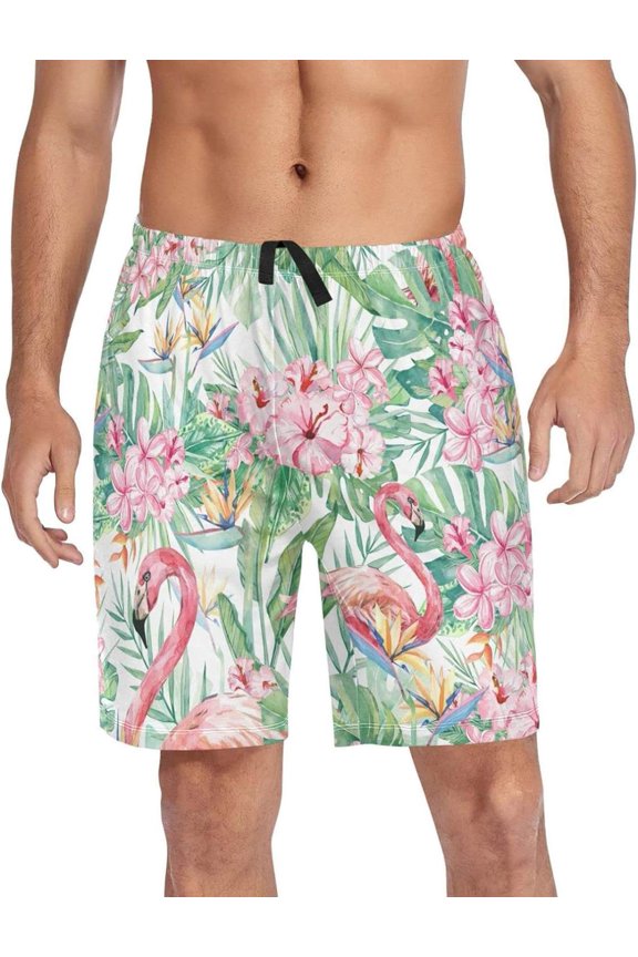 Flamingo Pajama Pants Short for Men, Lounge Pants Lightweight Men Pajama Bottoms with Drawstring Pockets, Christmas New Year Birthday Gifts, XX-Large