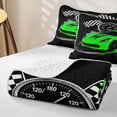 thumbnail image 4 of Castle Fairy Retro Racing Car Bed Spread Queen,Race Flag Design Queen Coverlet Set for Bedroom,Green Black, 4 of 7