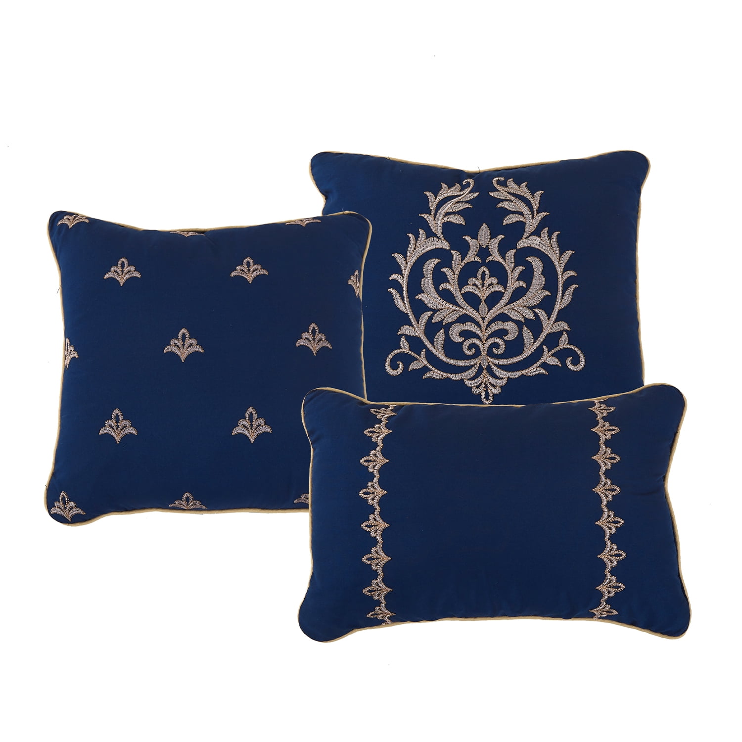 HAOK Soft 7 Piece Comforter Set Bed in a Bag, Embroidery Design, King, Navy/Gold