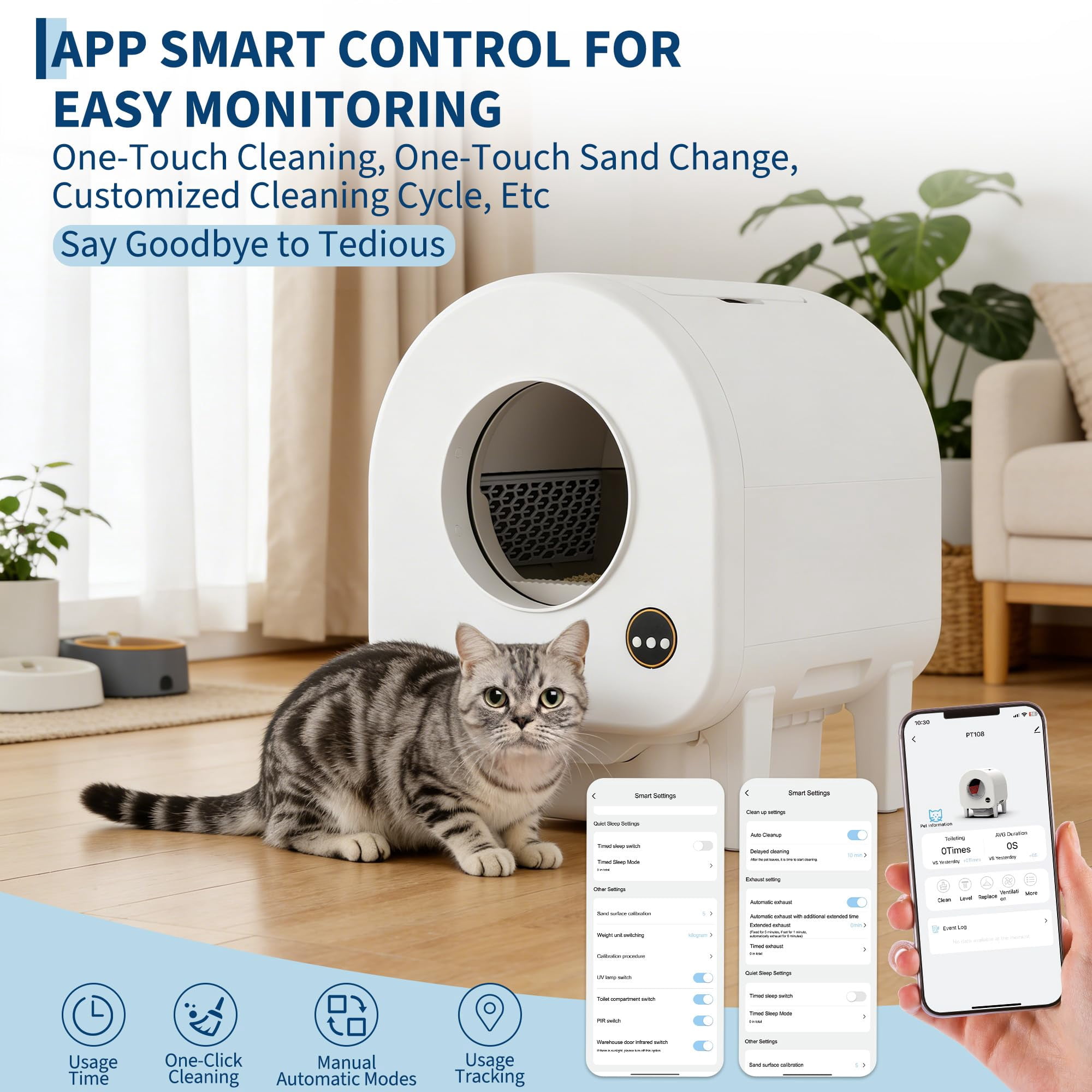 Garvee Automatic Self-Cleaning Cat Litter Box, Easy Maintenance Robot - Dual Safety Features - Smart Odor Control - WiFi APP Control - PT101 WiFi Edition