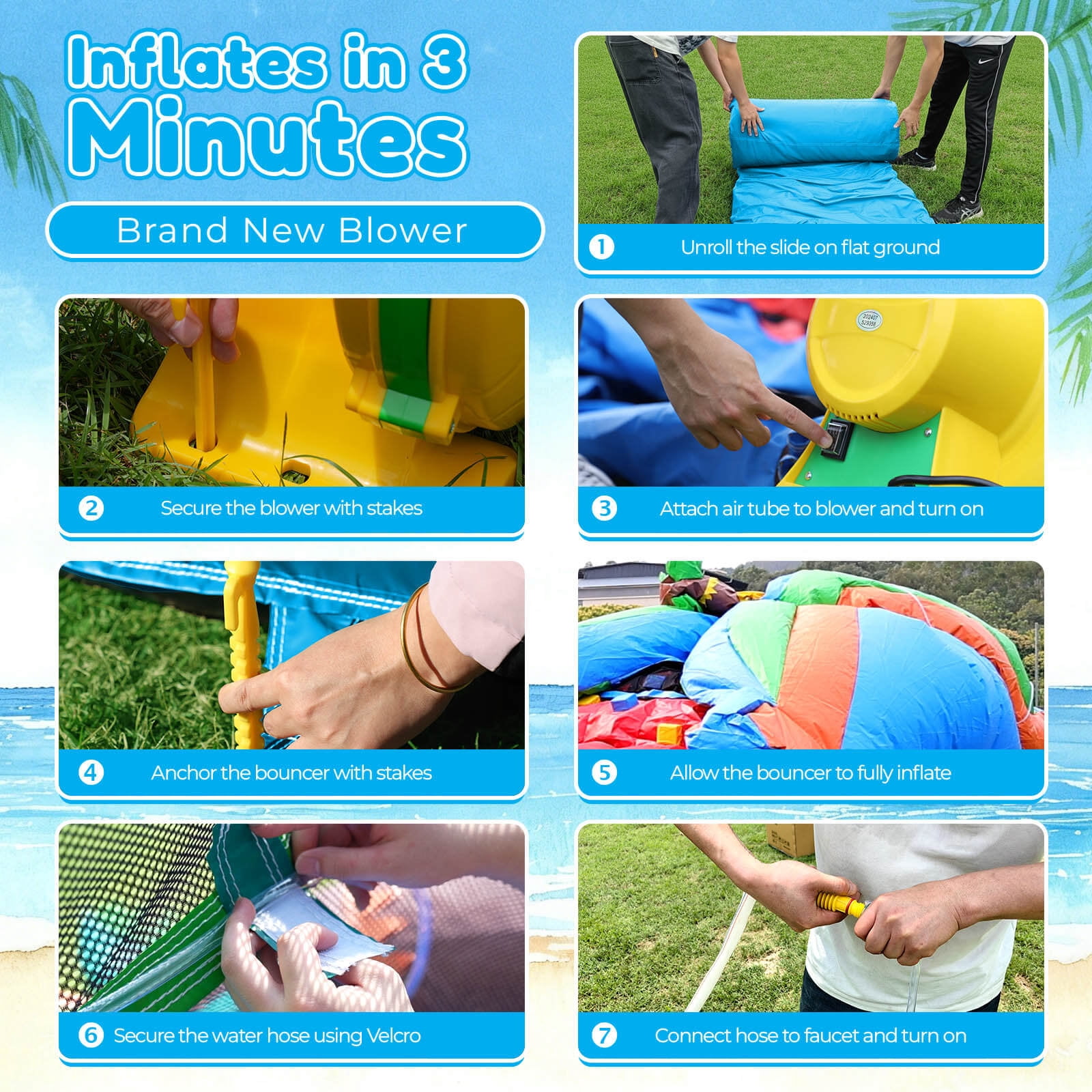 OFFMUST 22.5ft Giant Inflatable Water Slide for Big Kids, Commercial Grade PVC Blow Up Water Slide for Adults Heavy Duty Backyard Water Park