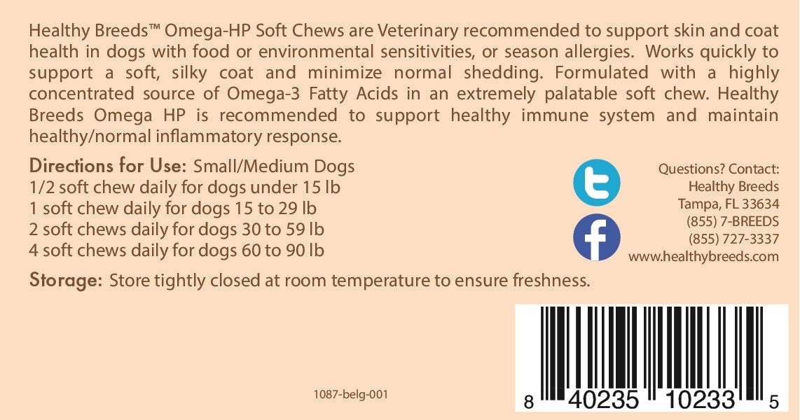 Healthy Breeds Belgian Malinois Omega HP Fatty Acid Skin and Coat Support Soft Chews