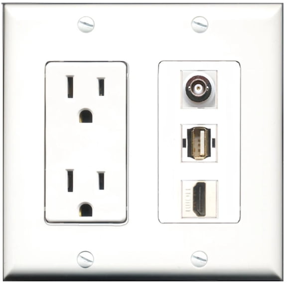 Ultra Spec Cables 15 Amp Power Outlet 1 Port HDMI 1 Port USB A-A 1 Port BNC Wall Plate