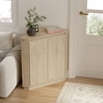 thumbnail image 3 of EYYTHUNG Corner Cabinet, Modern Handless Corner Floor Cabinet with 2 Doors and 2-Tier Shelves, Freestanding Narrow Organizer, Light Oak, 3 of 6