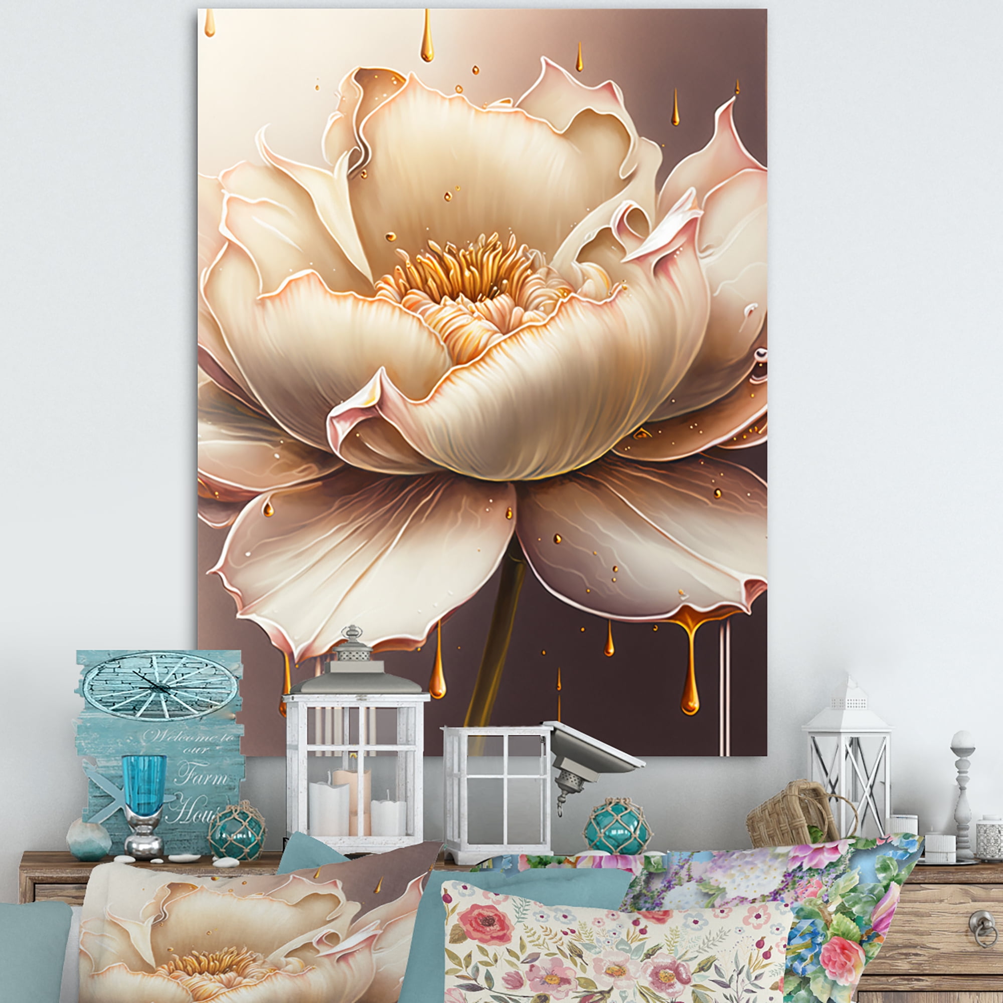 Designart Pink And Cream Watercolor Flower IV Canvas Wall Art