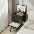 thumbnail image 3 of KASLANDI Wood Vanity Desk with Mirror & Lights, Small Makeup Vanity with Drawers, Brightness Adjustable Light, Dressing Table for Bedroom, Living Room, Black, 3 of 12