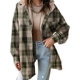 thumbnail image 1 of Chaqueta de Franela con Capucha para Mujer, Estilo Cuadros, Abrigo Grueso de Invierno, con Botones, Cálida y Suave, de Forro . Verde Oliva XL, 1 of 6