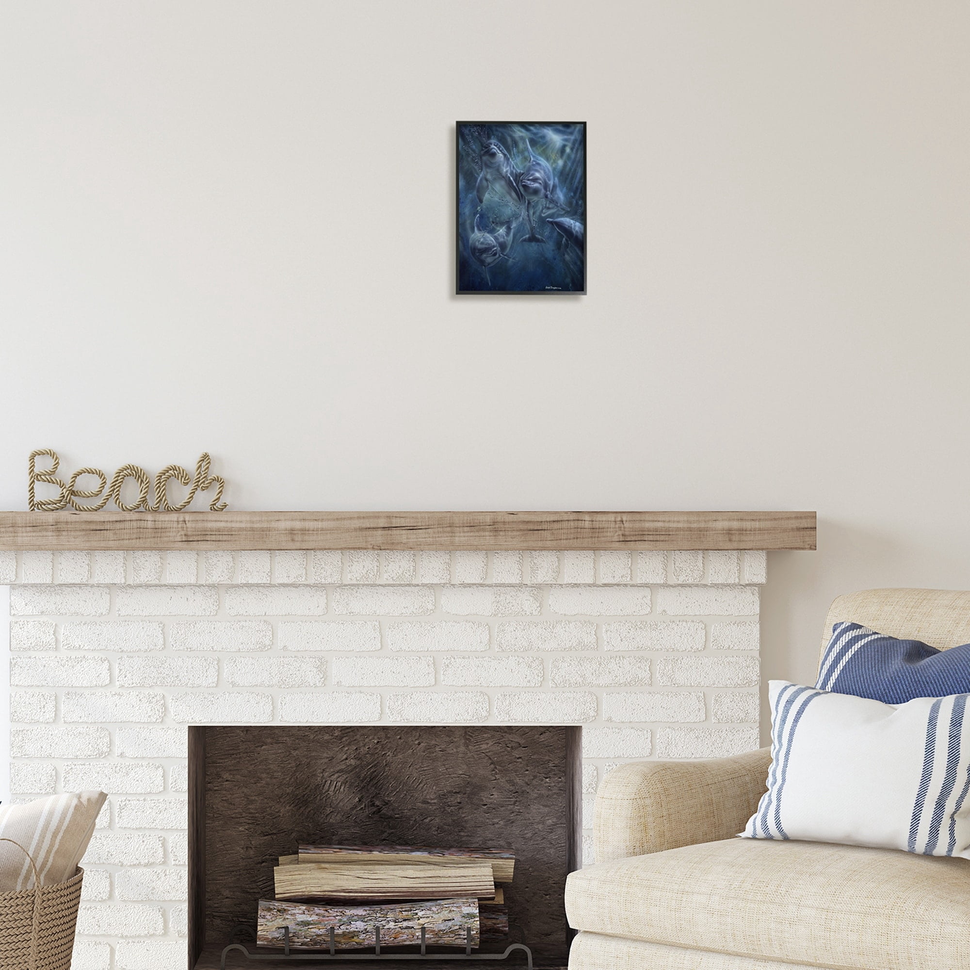 Stupell Industries Aquatic Dolphins Underwater Coastal Painting White Framed Art Print Wall Art