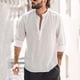 thumbnail image 1 of pstuiky mangas largas para hombre, Blusa de cuello alto con mangas largas y botones de color liso para hombre top de hombre xxl, 1 of 6