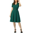 thumbnail image 2 of INSPIRE CHIC Vintage Dresses for Women's 2024 Flat Collar Short Sleeve Fit and Flare Dress XS Dark Green, 2 of 7
