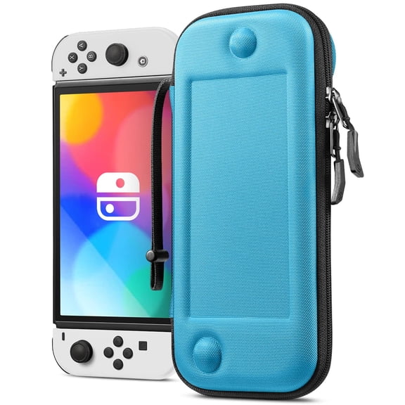 Fintie Carrying Case for Nintendo Switch OLED Model 2021/Switch 2017 [Slim Fit] Shockproof Protective Cover Storage Travel Bag w/10 Game Cartridges, Blue