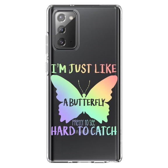 DistinctInk Clear Shockproof Hybrid Case for Samsung Galaxy Note 20 (6.7" Screen) - TPU Bumper Acrylic Back Tempered Glass Screen Protector - Like Butterfly - Pretty to See Hard to Catch