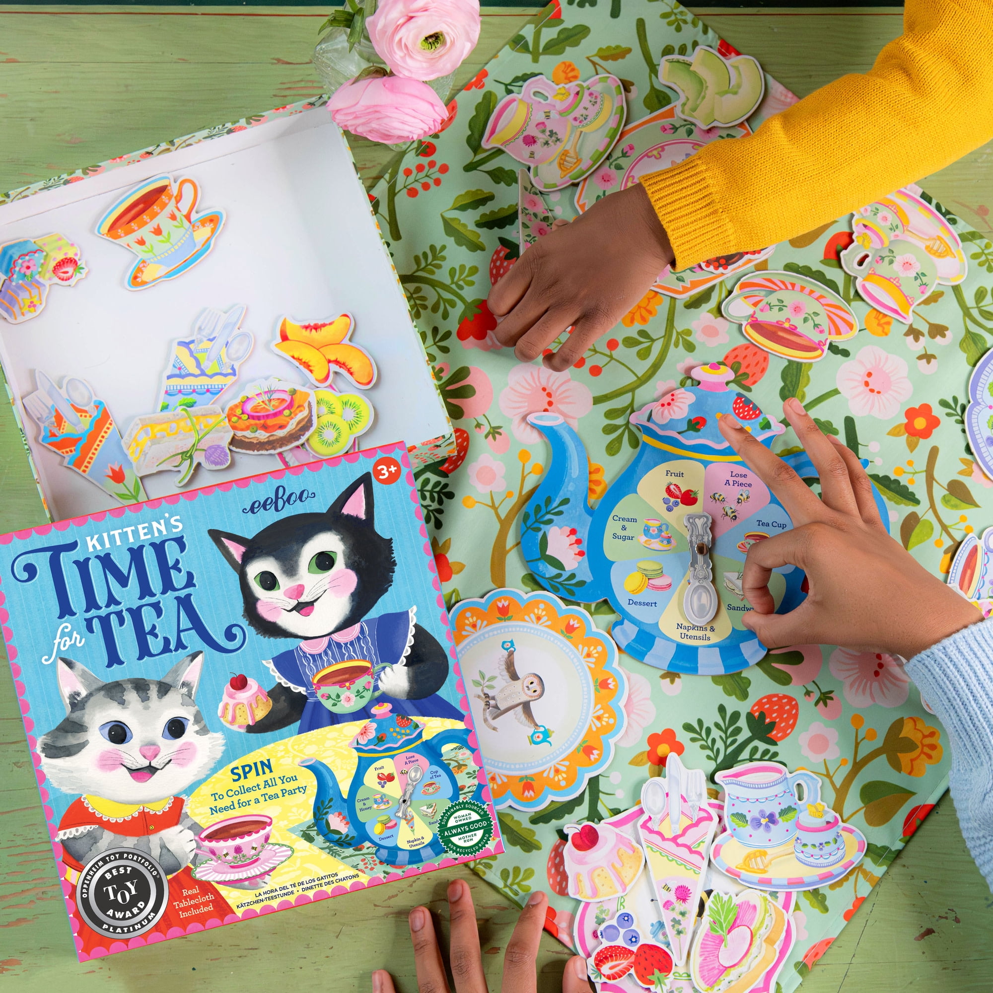 eeBoo Kitten's Time For Tea Spinner Game, Story Building Game, Ages 3+, 2-4 Players - Introduces Storytelling & Creative Thinking, 15 Minute Gameplay