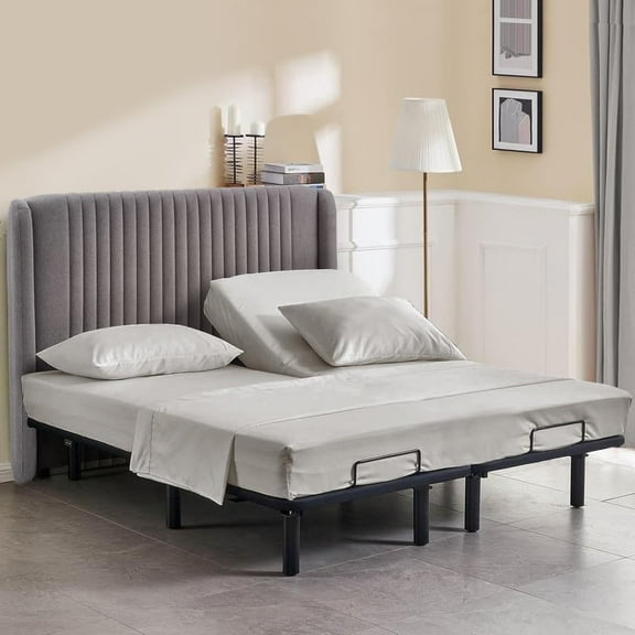 California King Size 30" Split Top Flex Head 4-PCs Sheet Set Fits 19-24" Deep Pocket, 500-TC Egyptian Cotton (Solid, Silver Grey)