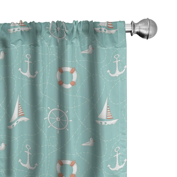 Ambesonne Anchor Curtains, Nautical Seagull Helm, Pair of 28"x63", Seafoam Salmon and White