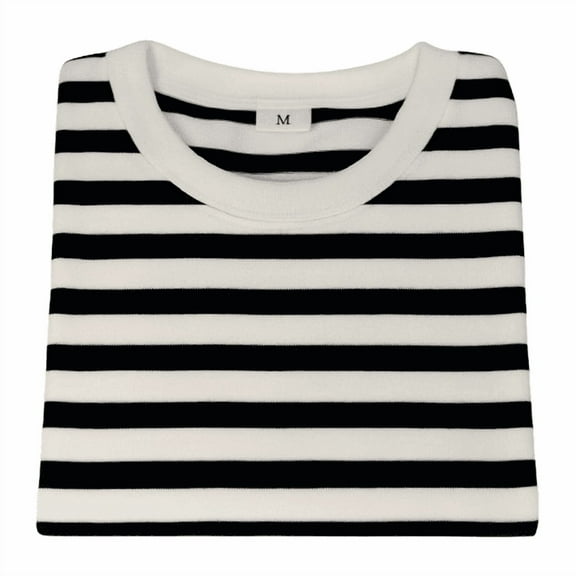 Striped Cotton T-Shirt, Striped T-Shirt, Black and White - XLarge