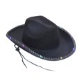 thumbnail image 3 of Segolike Bridal Cowgirl Hat with LED Charm Western Cowboy Hat for Beach Gift Party Favors Black, 3 of 8