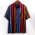 thumbnail image 2 of ZCFZJW Mens Casual Striped Button Shirts Summer Short Sleeve Button Down Graphic Tees Big and Tall Regular Fitted Tees Beach Holiday Hawaiian Shirts with Pocket Z05-Wine M, 2 of 7